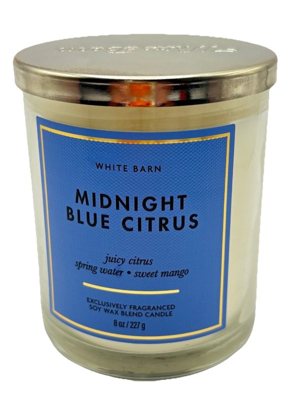 Bath & Body Works Midnight Blue Citrus Single Wick Candle Jar 8 OZ White Barn